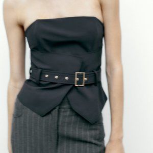 Zara Black Strapless Peplum Belted Top